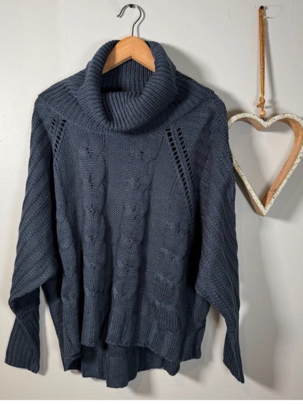 Chunky Braided Cable Stitch Knit Turtleneck Academia Cottagecore Sweater LARGE